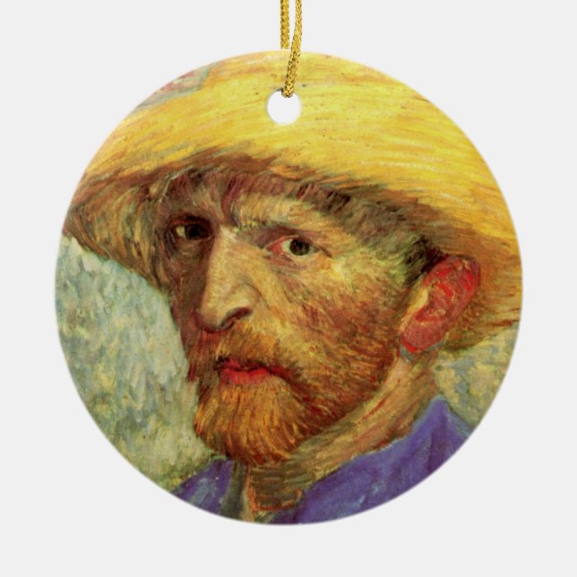 Ornamento De Cerâmica Vincent van Gogh autorretrato com chapéu de palha (Frente)