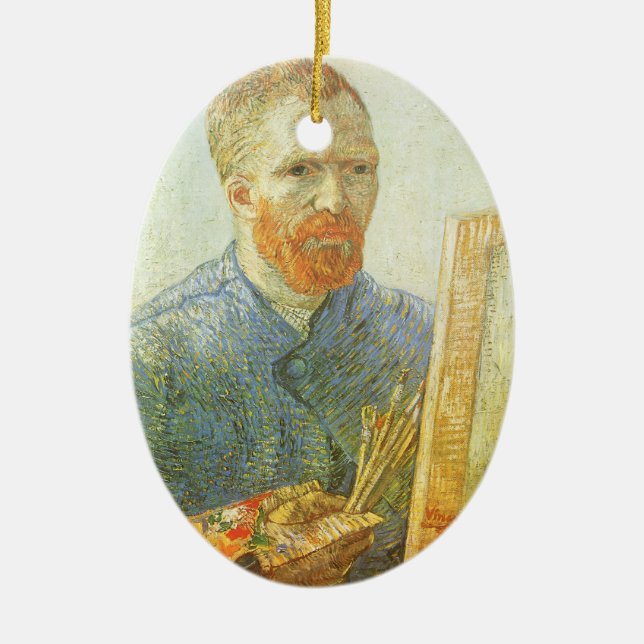 Ornamento De Cerâmica Vincent van Gogh - Autorretrato na frente de Easel (Frente)