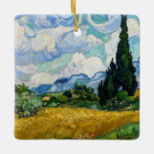 Ornamento De Cerâmica Vincent Van Gogh - Campo de Trigo com Ciprestes