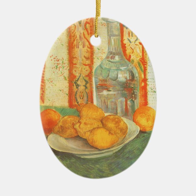 Ornamento De Cerâmica Vincent van Gogh - Garrafa e Limões num Prato (Frente)