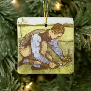 Ornamento De Cerâmica Vincent van Gogh - Menino Cortando Grama com Foice
