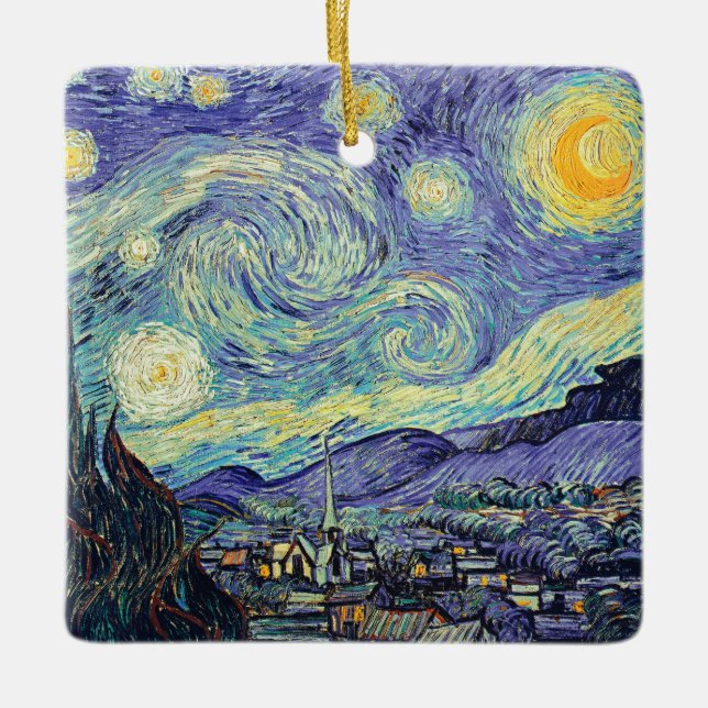 Ornamento De Cerâmica Vincent Van Gogh Na Noite Estrelada (Frente)