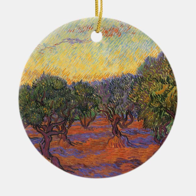 Ornamento De Cerâmica Vincent van Gogh - Olive Grove, Orange Sky (Frente)