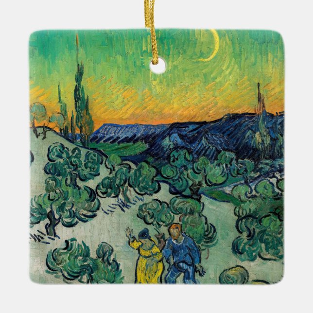 Ornamento De Cerâmica Vincent van Gogh - Paisagem lunática com Casal (Frente)