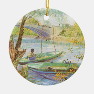 Ornamento De Cerâmica Vincent van Gogh Pescando na Primavera, Pont de Cl