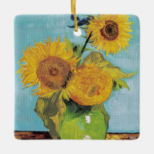 Ornamento De Cerâmica Vincent Van Gogh - Três Girassóis num Vaso