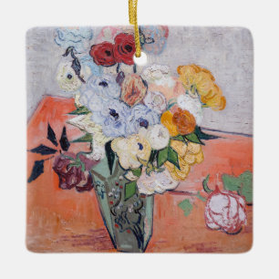 Ornamento De Cerâmica Vincent van Gogh - Vaso com Rosas & Anêmonas