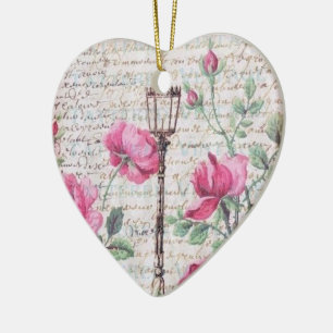 Ornamento De Cerâmica Vinhas Românticas Corações Flores Par Amor