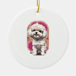 Ornamento De Cerâmica Vinheta das Flores Hilarious Bichon Frise