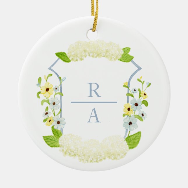 Ornamento De Cerâmica Vinheta de Garrafa de Hydrangea Crest (Frente)