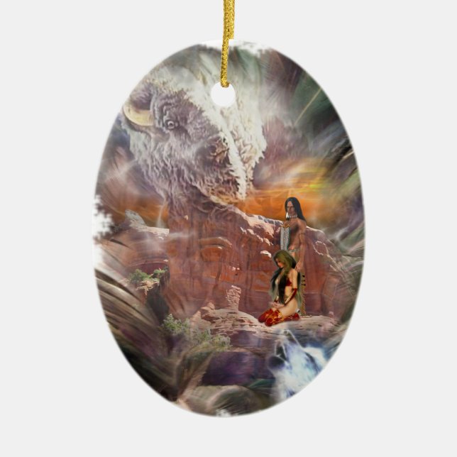 Ornamento De Cerâmica Vinheta indiana americana da noite de casamento (Frente)