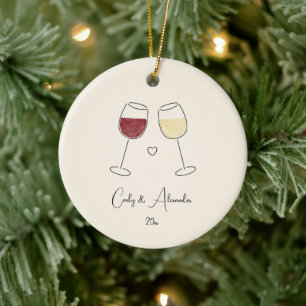 Ornamento De Cerâmica Vinho Branco Vermelho Casado Casal de Aniversário 