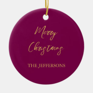 Ornamento De Cerâmica Vinho e Douradas Cores Feliz Natal