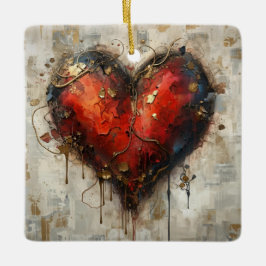 Ornamento De Cerâmica Vintage Abstract Hearts - Ceramic Ornament