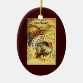 Ornamento De Cerâmica Vintage Ação de Graças Saudações com a Turquia