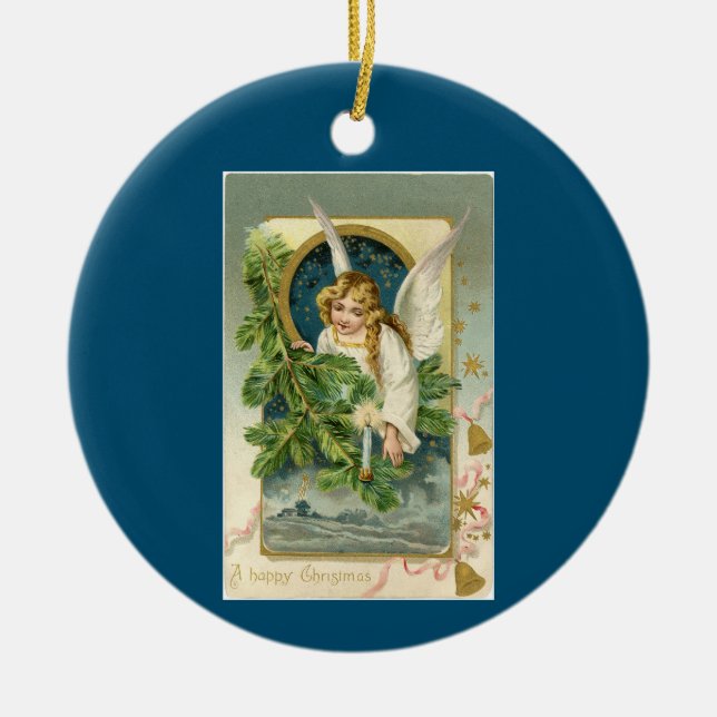 Ornamento De Cerâmica Vintage Angel com mensagem (Frente)