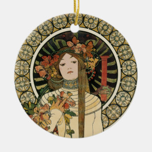 Ornamento De Cerâmica Vintage Art Nouveau Mucha Trappestine Poster