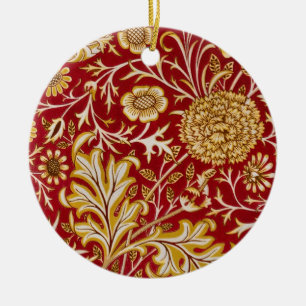 Ornamento De Cerâmica Vintage Arte Floral Vermelha Cherwell de William M