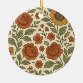 Ornamento De Cerâmica Vintage Autumn Floral Pattern – Rustic Botanical