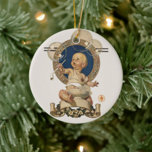Ornamento De Cerâmica Vintage Baby Bubbles por J.C. Leyendecker Nursery