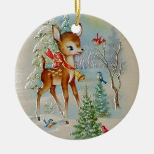 Ornamento De Cerâmica Vintage Baby Christmas Deer