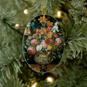 Ornamento De Cerâmica Vintage Barroco Flores de Vida em Vaso