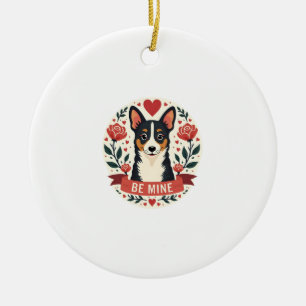 Ornamento De Cerâmica Vintage Be Mine Corgi Dia dos Namorados Floral Art