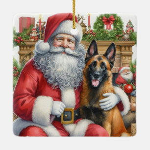 Ornamento De Cerâmica Vintage belga Malinois personalizado com Papais no