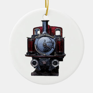 Ornamento De Cerâmica Vintage Blue and Red Train Locomotive Drawing