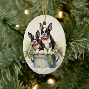 Ornamento De Cerâmica Vintage Boston Terrier Natal