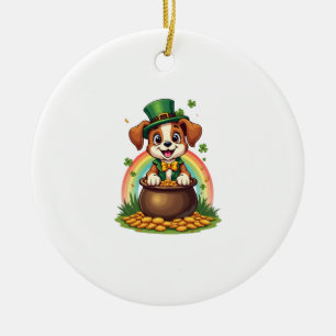 Ornamento De Cerâmica Vintage Cachorro Lucky Leprechaun Arco-íris Pote d