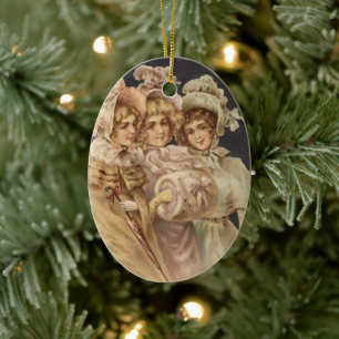 Ornamento De Cerâmica Vintage Carolers Christmas Ornament