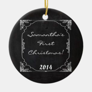 Ornamento De Cerâmica Vintage Chalkboard Chal Personalised Name Ornament