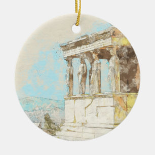 Ornamento De Cerâmica Vintage Color Sketch Athens Grécia Ornament