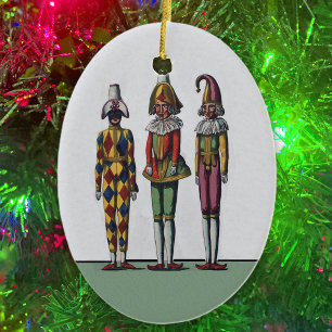 Ornamento De Cerâmica Vintage Colorful Whimsical Three Jester Dols