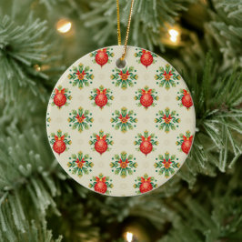 Ornamento De Cerâmica Vintage Cream Christmas Ceramic Ornament - Red &