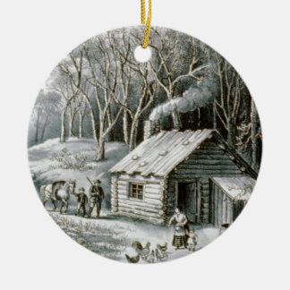 Ornamento De Cerâmica Vintage Currier & Ives Log Cabine Natal