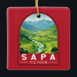 Ornamento De Cerâmica Vintage da Viagem de Arte do Vietnã Sapa<br><div class="desc">Design de viagem de vetor retrô Sapa. Sa Pa é uma cidade na Montanha Hoàng Liên Son,  no noroeste do Vietnã.</div>