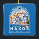 Ornamento De Cerâmica Vintage de Viagem de Grécia de Ilustração de  Naxo<br><div class="desc">Naxos retro vetor viagem design. Naxos é uma ilha grega no Mar Egeu do Sul,  o maior grupo da ilha das Cíclades. A sua paisagem fértil abrange aldeias de montanha,  ruínas antigas e longos trechos de praia.</div>
