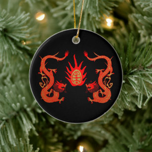 Ornamento De Cerâmica Vintage Dragon Holiday Red and Black