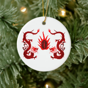 Ornamento De Cerâmica Vintage Dragon Holiday Red and Black