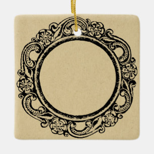 Ornamento De Cerâmica Vintage Elegant Circular Frame PERSONALIZAR TEXTO 