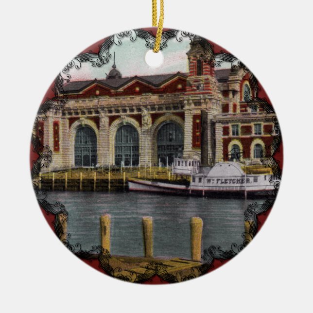 Ornamento De Cerâmica Vintage Ellis Island Ornament (Frente)