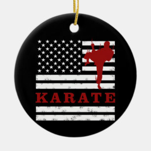Ornamento De Cerâmica Vintage EUA Red White Karate American Flag
