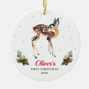 Ornamento De Cerâmica Vintage Fawn Deer Baby Boy Personalizado 1rua Xmas