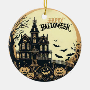 Ornamento De Cerâmica Vintage feliz arte de Halloween
