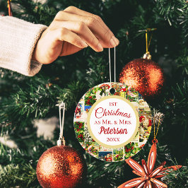 Ornamento De Cerâmica Vintage festivo Primeiro Natal como Sr. e Sra.