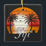 Ornamento De Cerâmica Vintage Fiji Palm Trees Summer Beach<br><div class="desc">Incrível design de Vintage Fiji para amantes de praia no verão.</div>