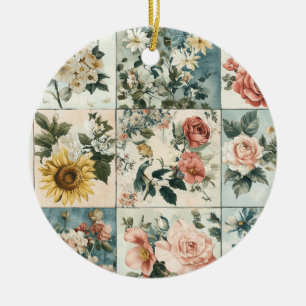 Ornamento De Cerâmica Vintage Floral Patch Style Design