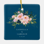 Ornamento De Cerâmica Vintage Florals Românticas em Casamento Azul<br><div class="desc">Florais Românticos Personalizados em Casamento Azul Cerâmica</div>
